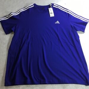 adidas Men’s Blue Short Sleeve Tee with White Shoulder Stripes  SZ 2XL